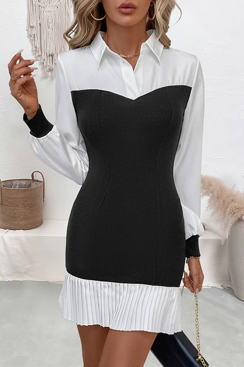 CWDSD8742_COLORBLOCK FITTED MOCK TWO PIECE DRESS