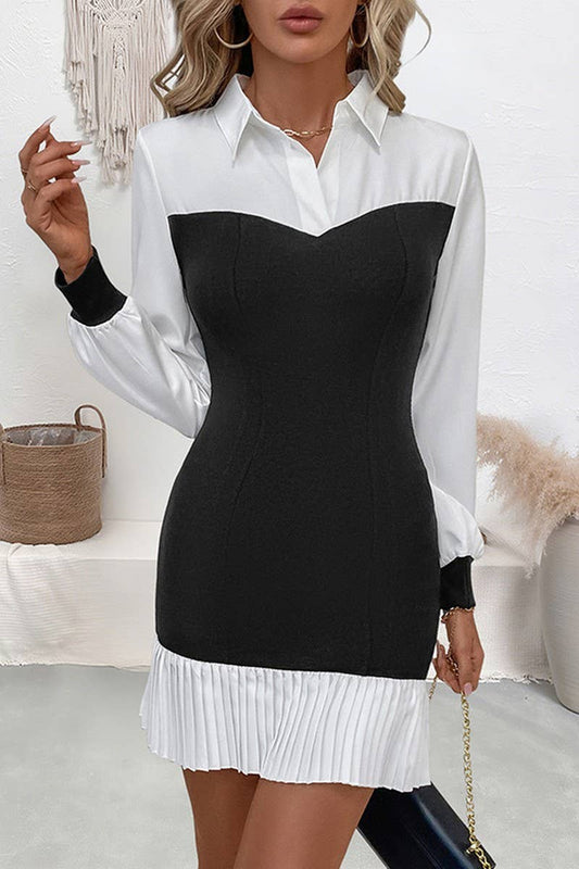 CWDSD8742_COLORBLOCK FITTED MOCK TWO PIECE DRESS