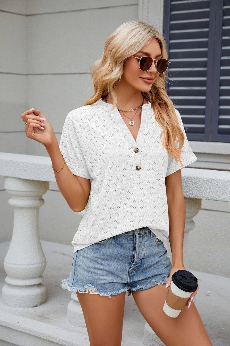 CWTTS0815_V-Neck Short Sleeve Knit Top