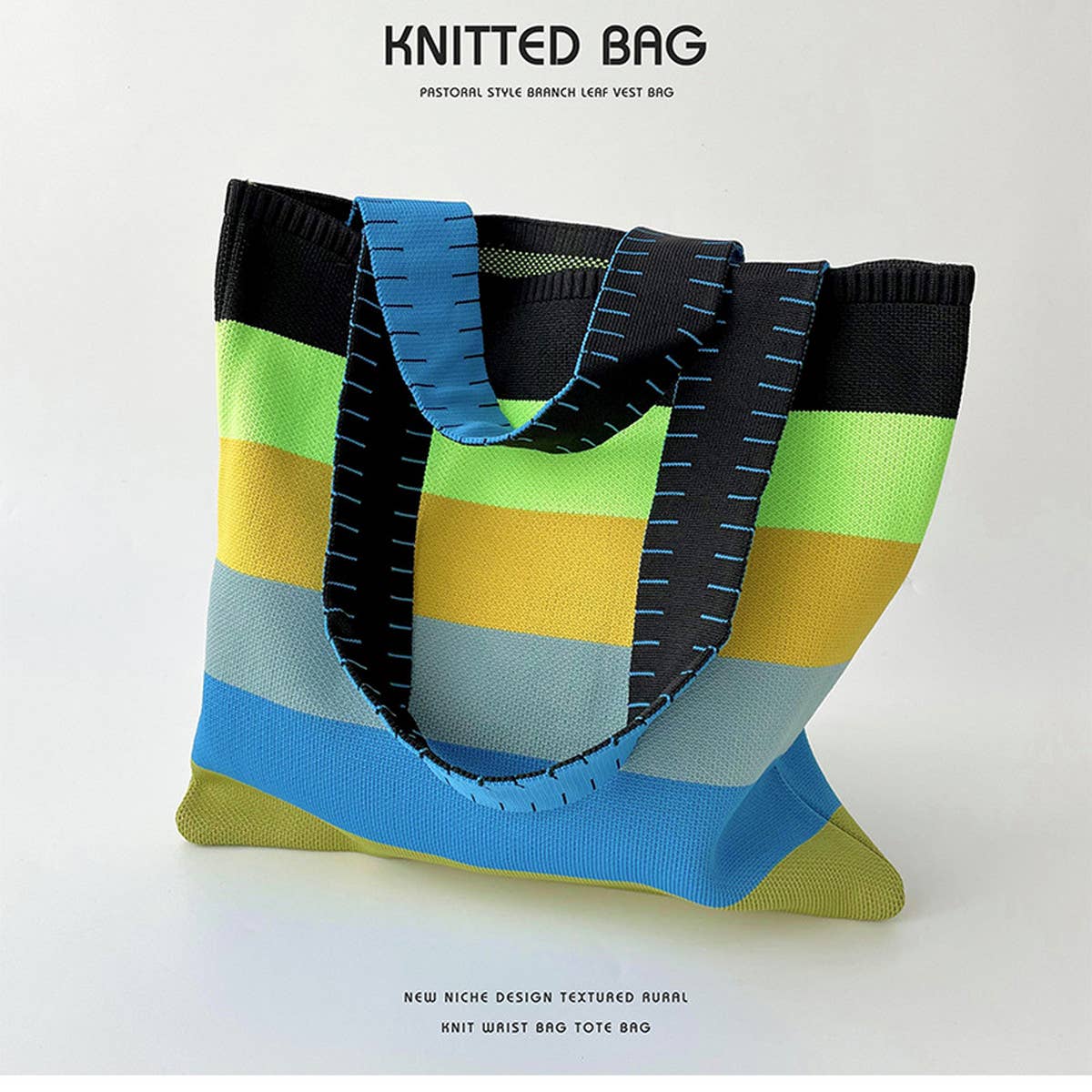 WOMEN FASHION STRIPED KNITTED SHOULDER HANDBAG_CWAB1516
