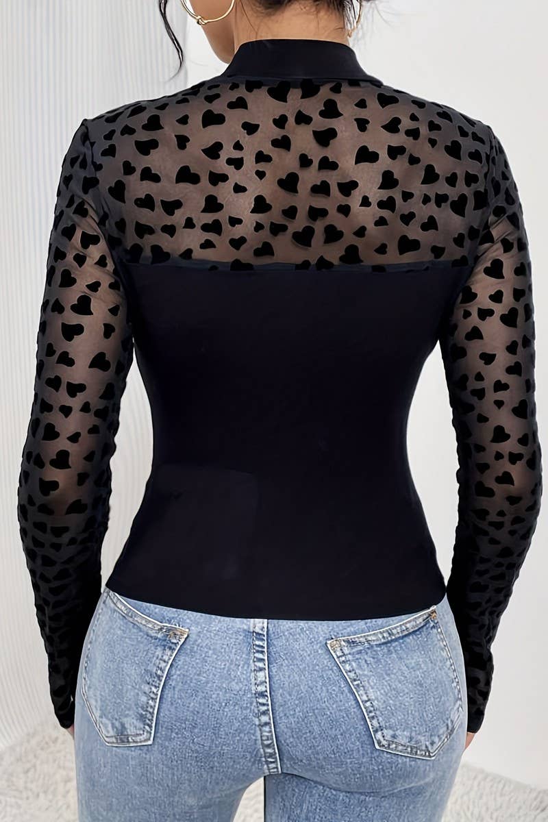 CWTBLL3518_MESH STITCHING LONG SLEEVE SLIM FIT BOTTOMING TOP