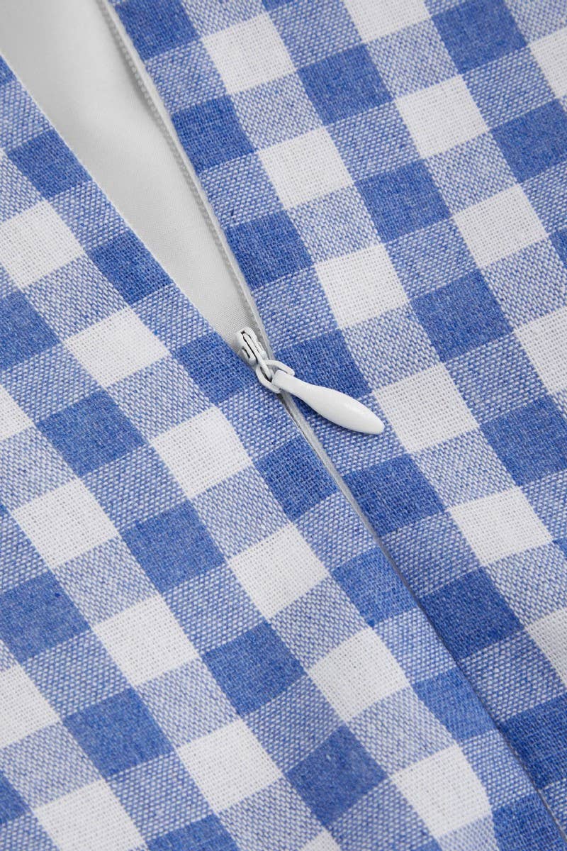 CWDSD8872_PLAID STRIPED TIE WAIST PLEATED SHORT DRESS