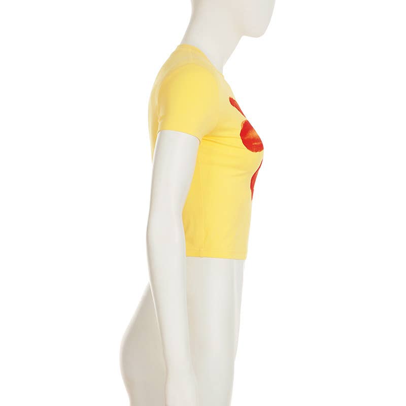 Crew neck slim-fit short-sleeved short T-shirt