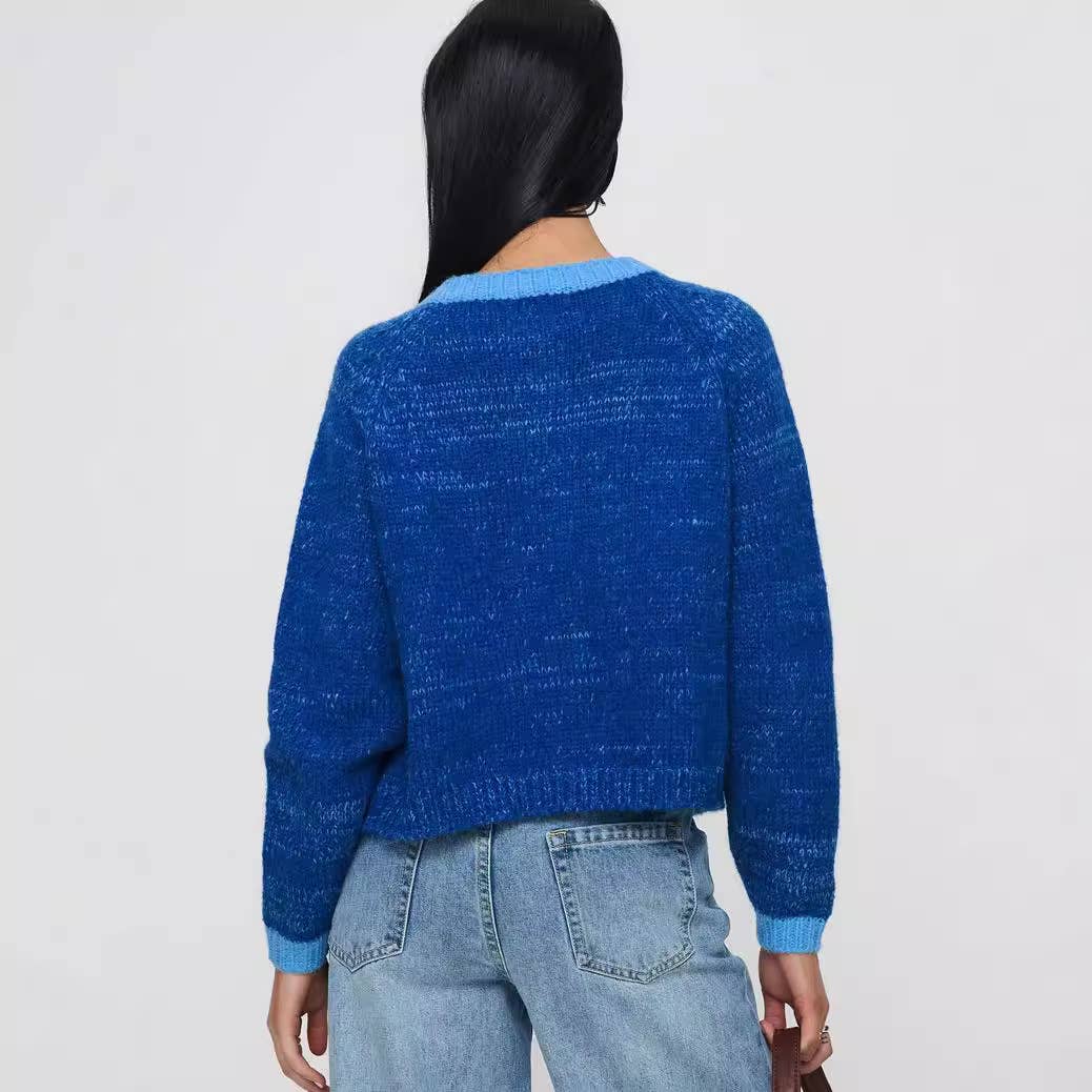 Color-blocking single-breasted loose cardigan