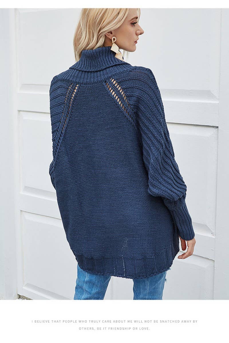 CWOSWL2687_BATWING SLEEVE CABLE-KNOT TURTLENECK SWEATER