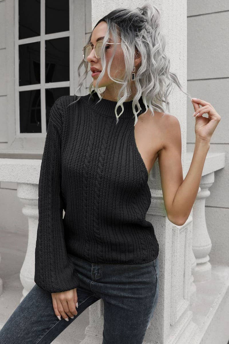 CWOSWL4151_ONE-SHOULDER LOOSE-FITTING KNIT SWEATER