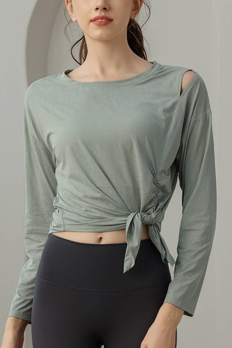 CWTBLL1592_JADE JACQUARD SLIT LOOSE SPORTS YOGA TOP