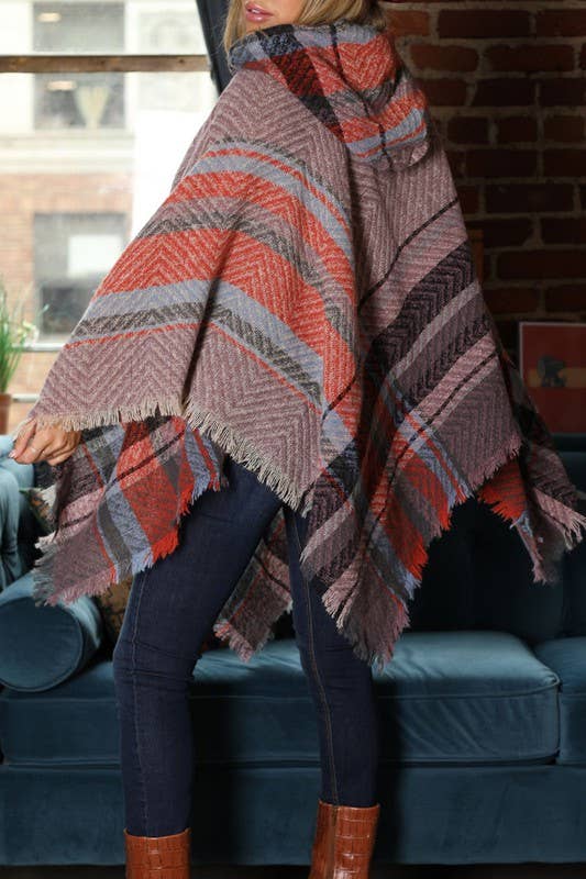 PLAID PATTERN FASHION HOODED CAPE_CWASC0018