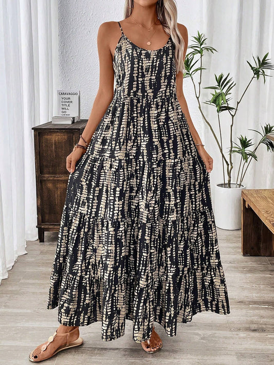 BIG A POSES ABSTRACT PRINT HALTER LONG DRESS