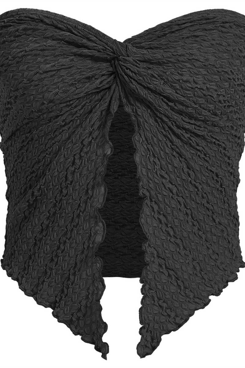 CWTTT0079_RUCHED TWIST FRONT STRAPLESS BACKLESS TOP