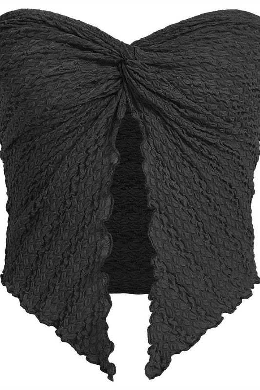 CWTTT0079_RUCHED TWIST FRONT STRAPLESS BACKLESS TOP