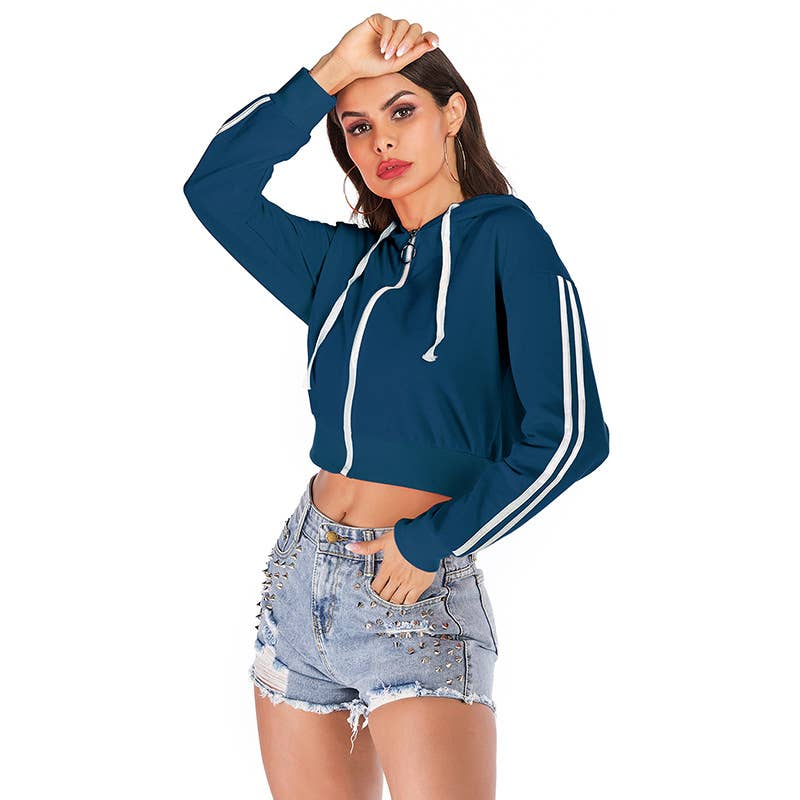 Casual hooded long-sleeved short jacket