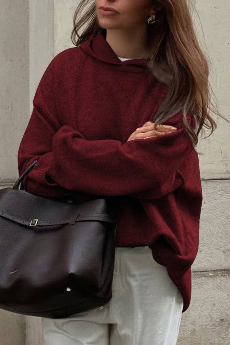 CWOHOL00632_CASUAL KNIT LONG SLEEVE HOODIE