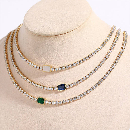Stainless Steel Emerald Zirconia Necklace_CWMM5557