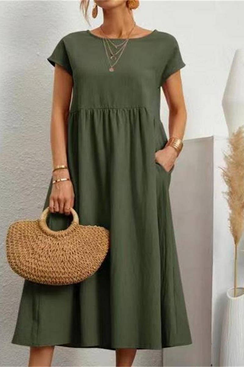 CWDMD5451_SOLID COLOR SLEEVELESS LOOSE POCKET DRESS