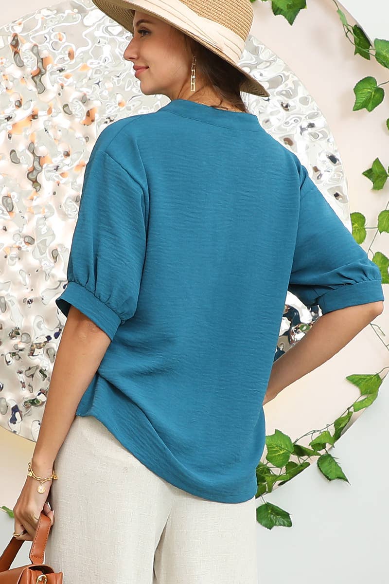 CWTBLS201_JOHNNY COLLARS SHORT SLEEVE BLOUSE TOP