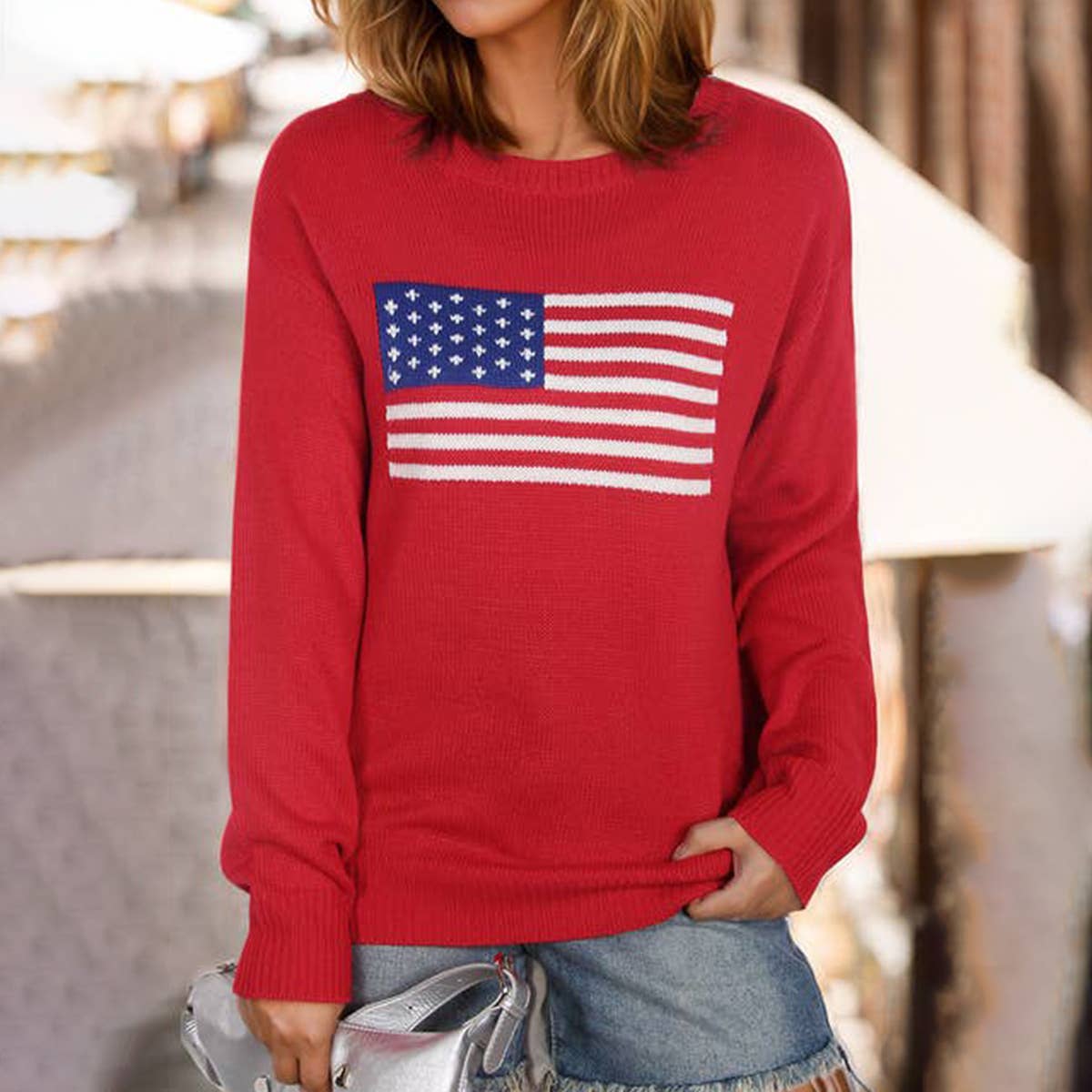 CREW-NECK FLAG EASTER INDEPENDENCE DAY SWEATER