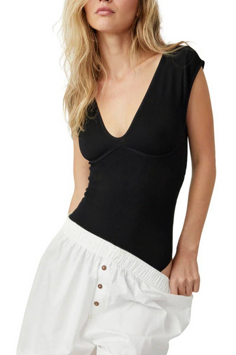 CWSBSSL0097_SUMMER V-NECK SIMPLE TEMPERAMENT JUMPSUIT