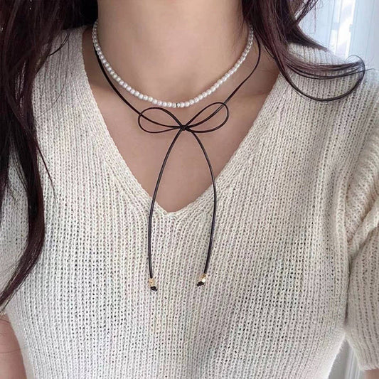 FASHIONABLE PEARL HIGH-GRADE BOW PENDANT NECKLACE