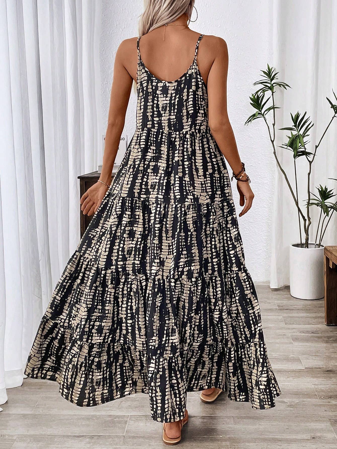 BIG A POSES ABSTRACT PRINT HALTER LONG DRESS