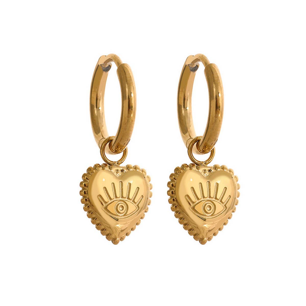 Stainless Steel Evil Eye Drop Earrings 18K Gold_CWAJE5026