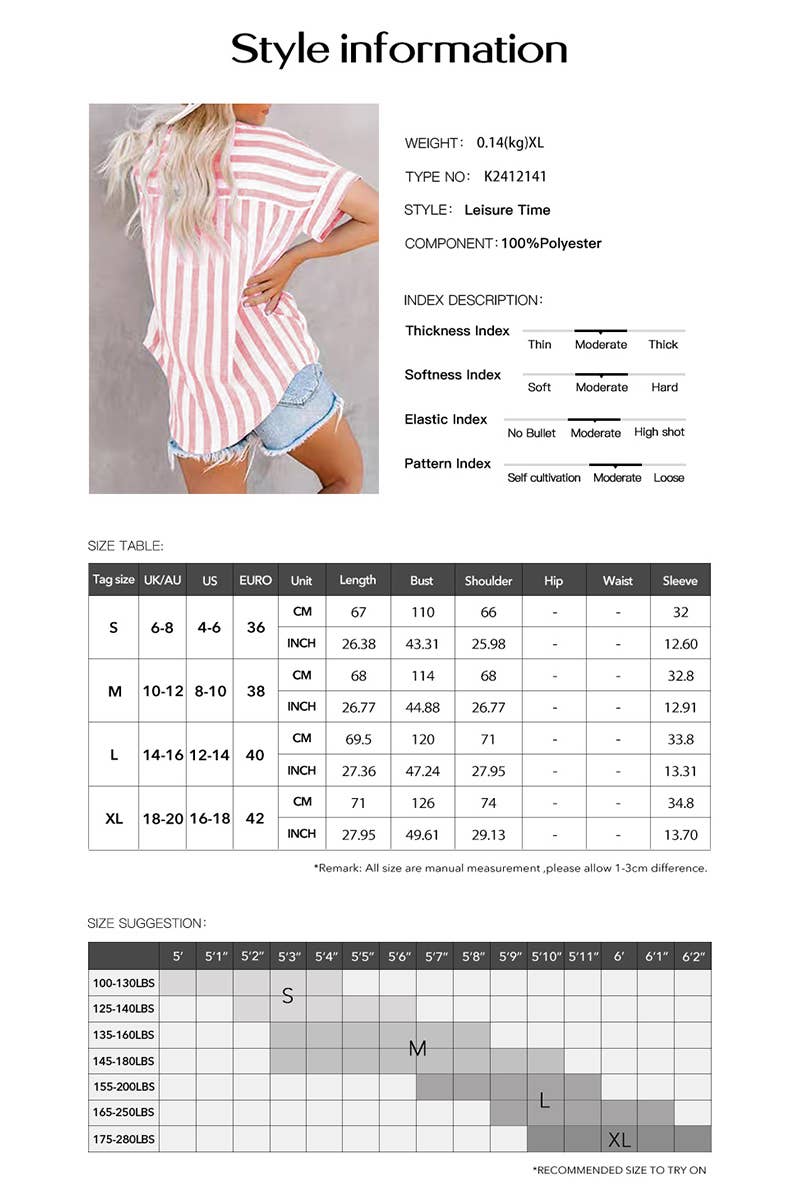 CWTBLSL0993_CASUAL LOOSE TWO-TONE STRIPED CARDIGAN SHIRT