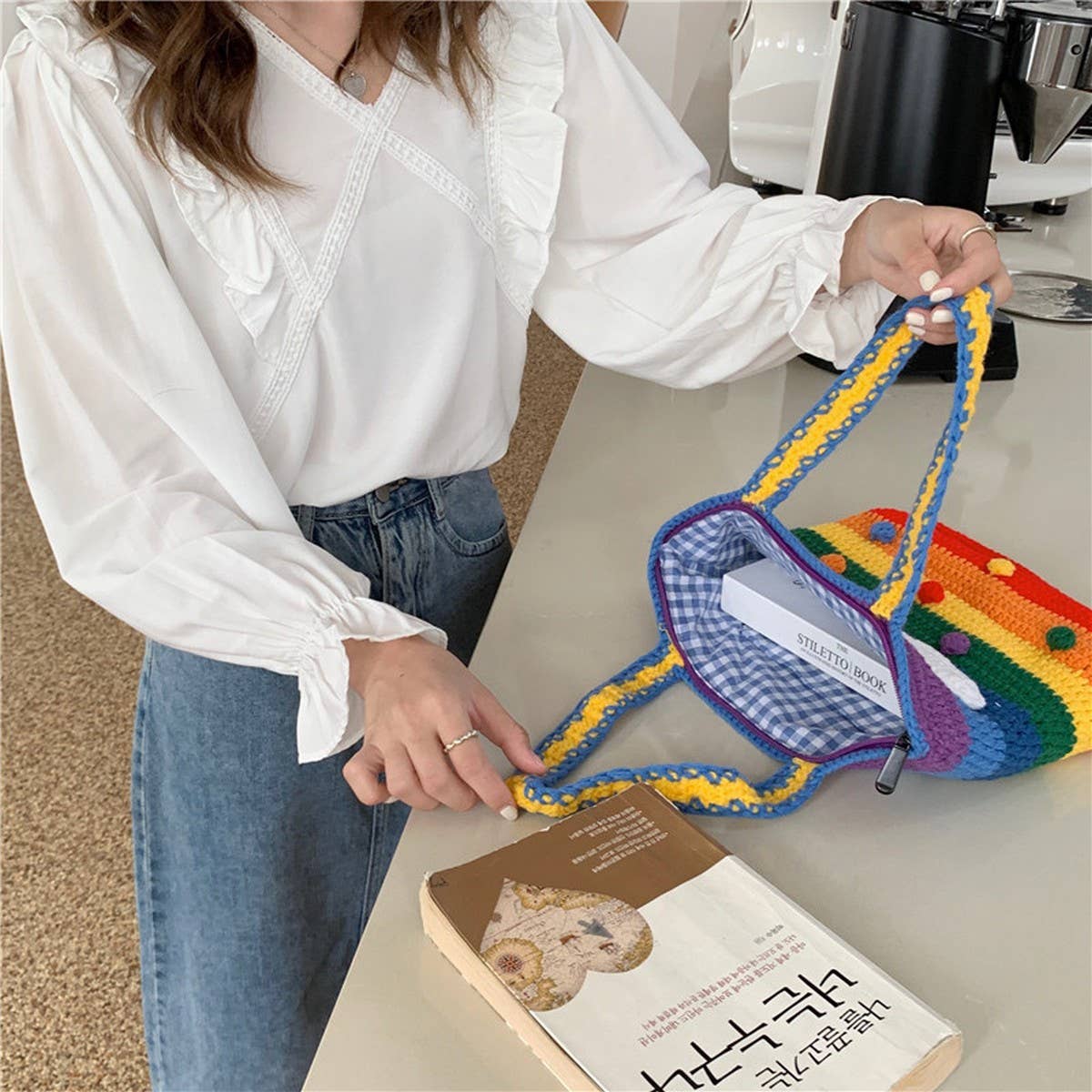 CWAB5804_SWEET GIRLY WOVEN RAINBOW BAG