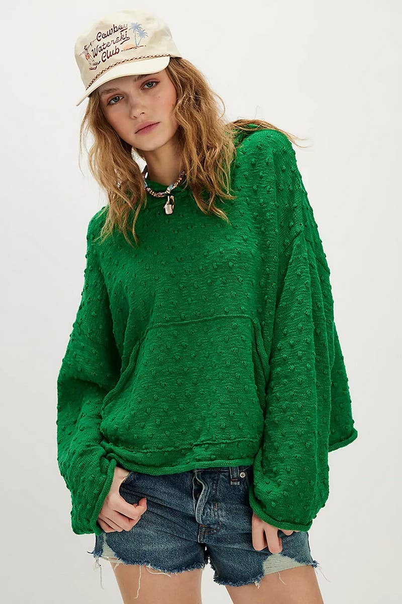 CWOSWL07756_2025 CASUAL LOOSE PULLOVER HOODED KNIT SWEATER