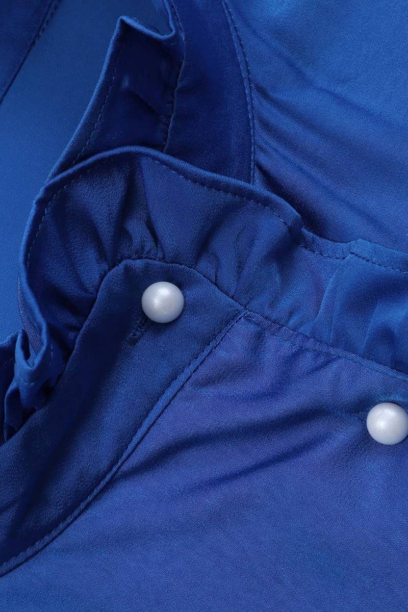 CWTBLS2041_SOLID COLOR RUFFLED LONG SLEEVE BLOUSE