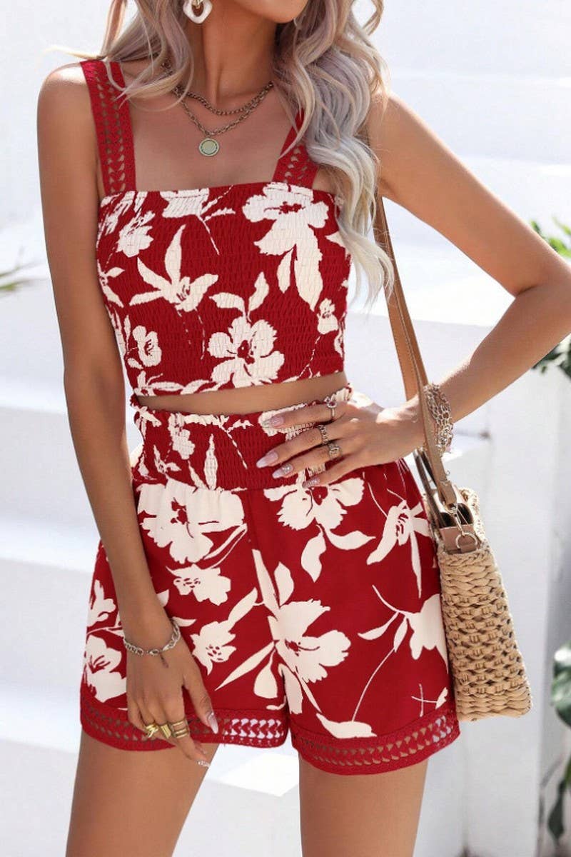 CWSTB2048_FLORAL PRINT CAMI TOP AND SHORTS SET