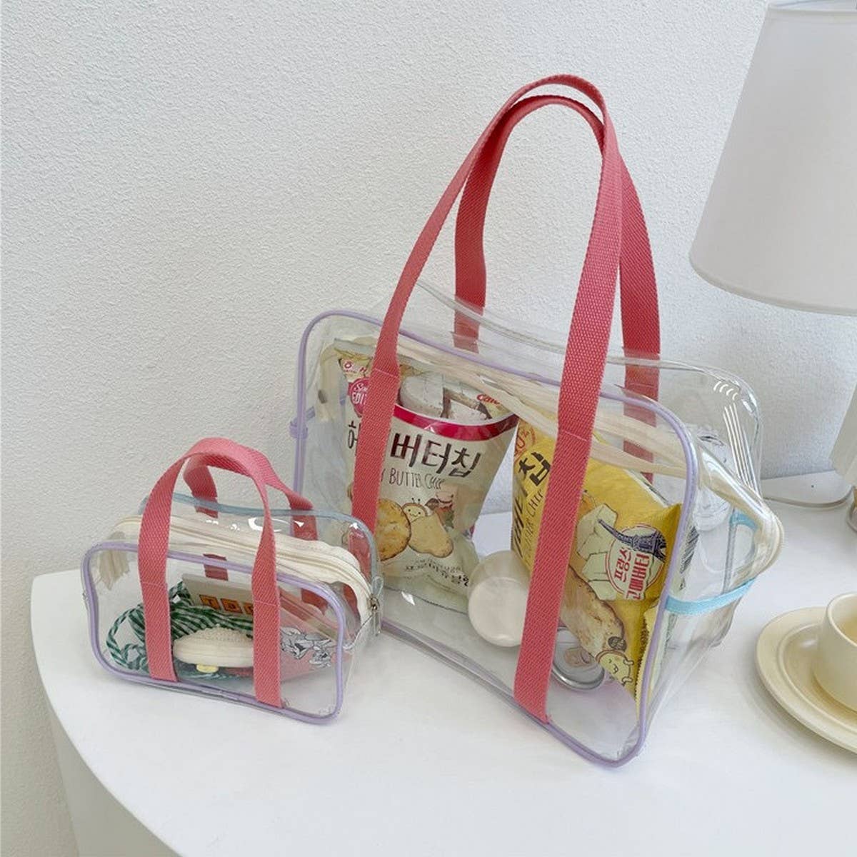 TRANSPARENT BEACH BAG WITH COLORFUL SHOULDER STRAPS_CWAB1923