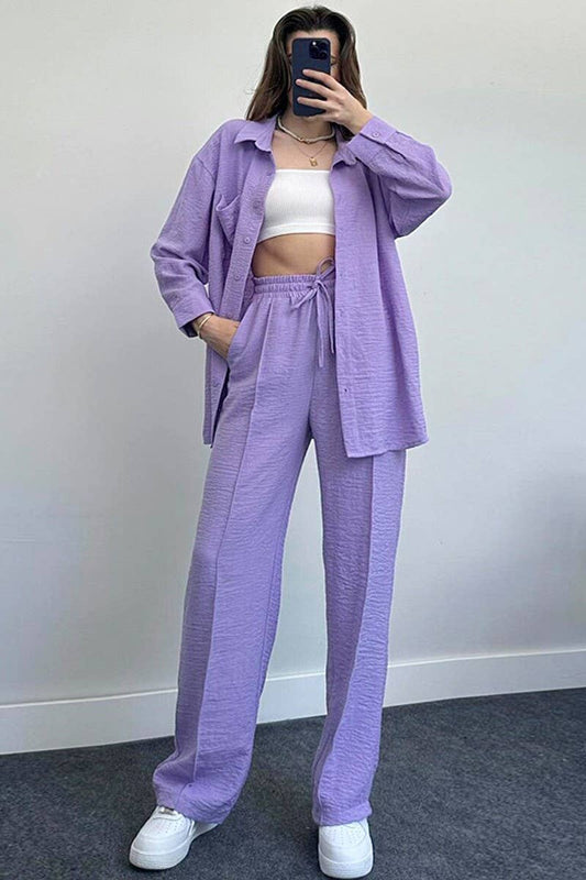 CWSS1061_WOMEN'S LOOSE LONG-SLEEVED SHIRT TWO-PIECE SUIT