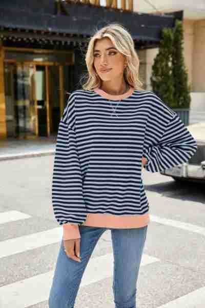 CONTRASTING COLOR STRIPED LONG SLEEVE HOODIE