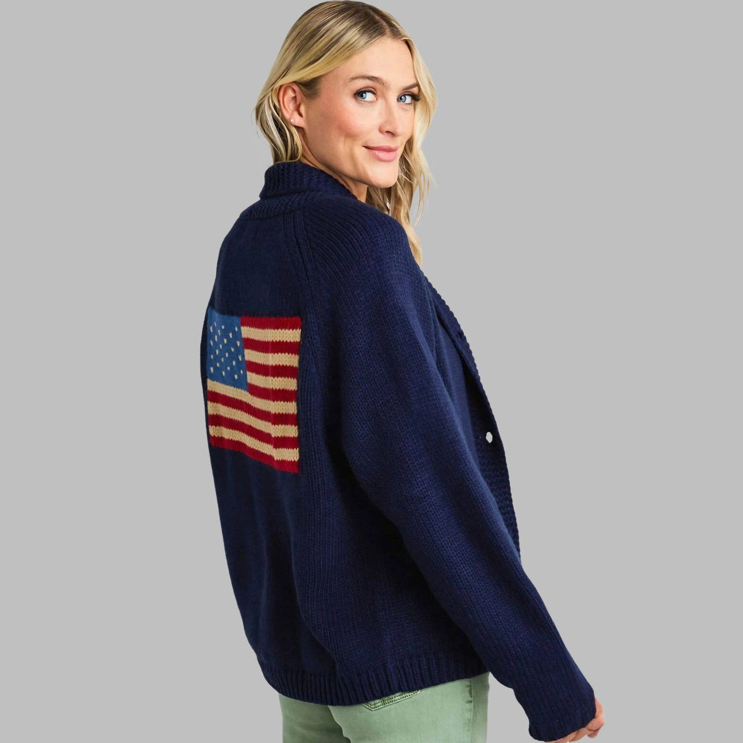 Casual knitted long-sleeved button-down cardigan