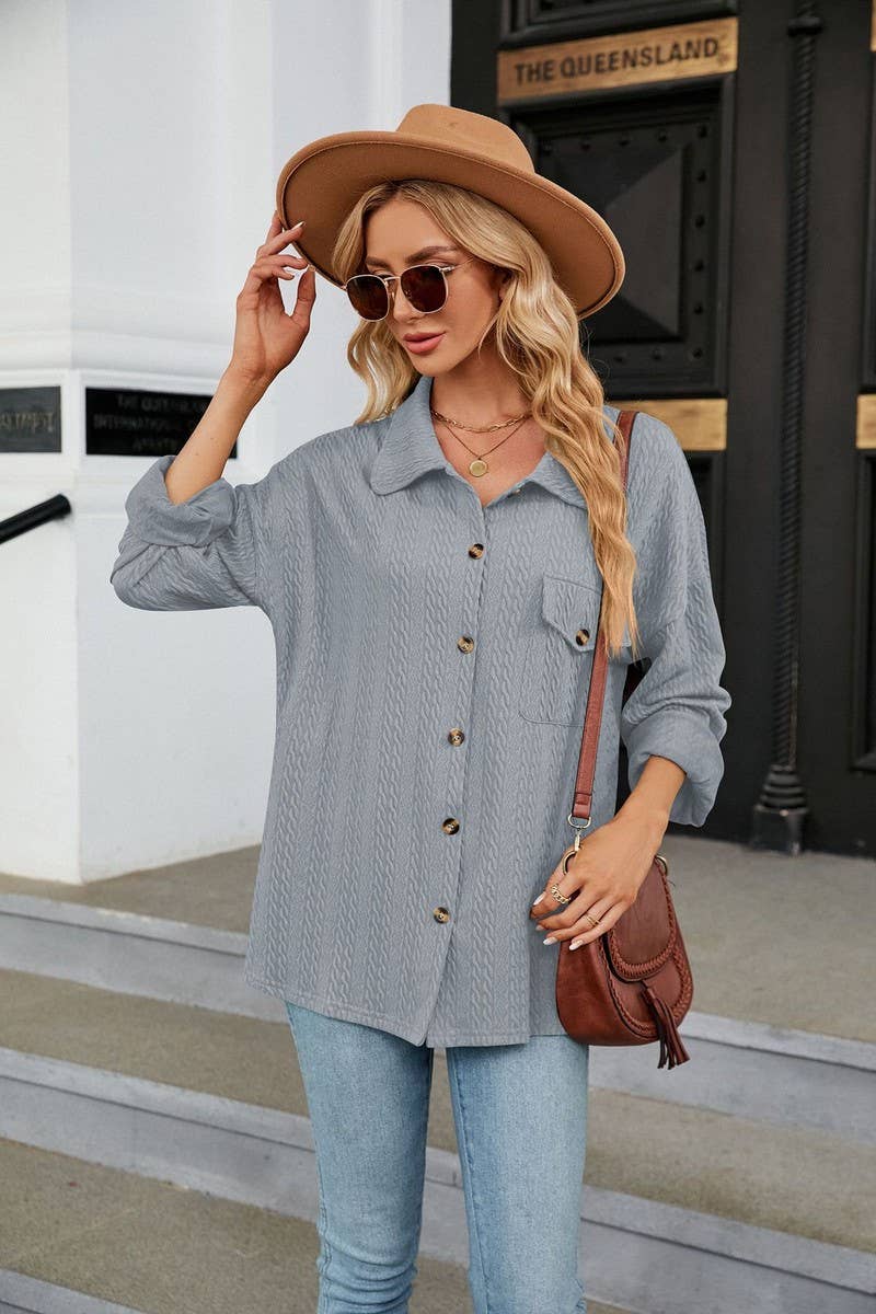 CWTSTL2066_LAPEL BUTTON POCKET LONG SLEEVE SHIRT COATS