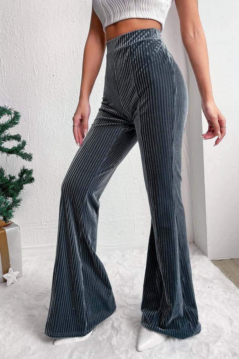 CWBLP2056_HIGH WAIST CORDUROY FLARE WIDE LEG SWEATPANTS