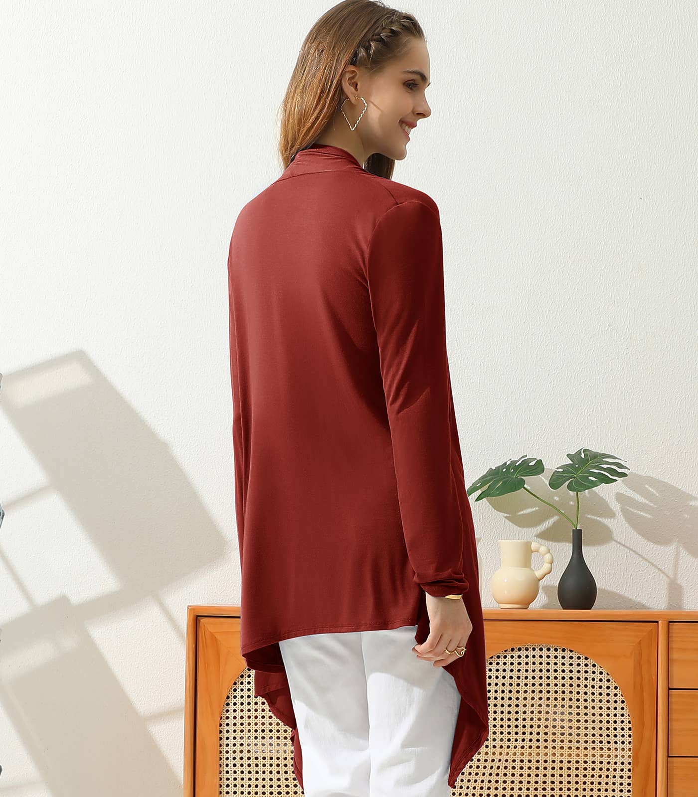 AWTL073_Long Sleeve Casual Open Front Long Cardigan