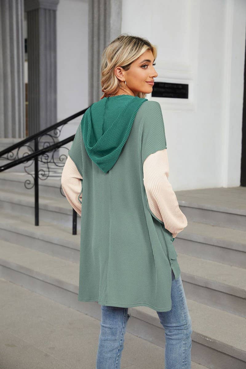 CWOHOL1111_AUTUMN AND WINTER COLOR MATCHING IRREGULAR HOODIE