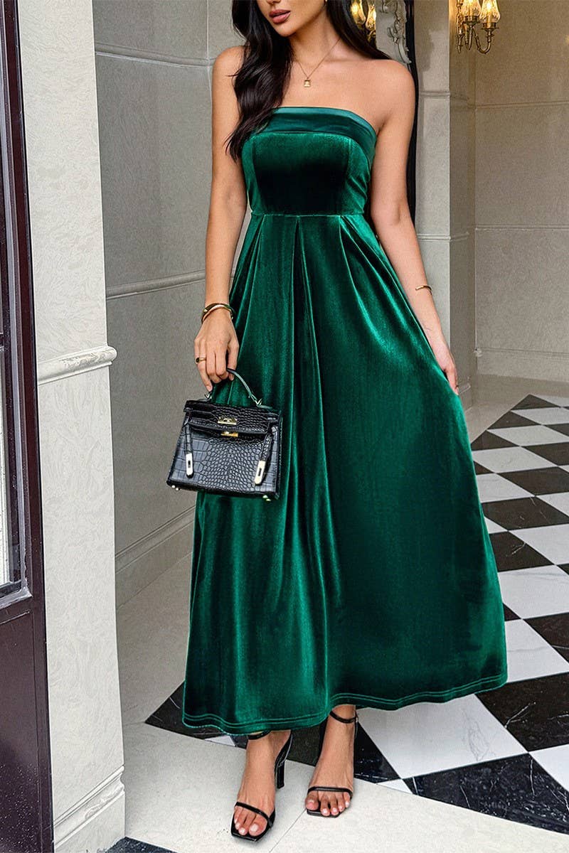CWDTD00501_STRAPLESS SOLID VELVET MAXI DRESS