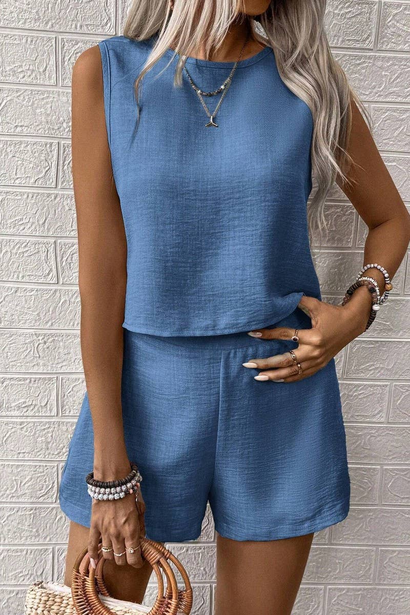 CWSS1106_SOLID COLOR CASUAL FASHION TWO PIECE