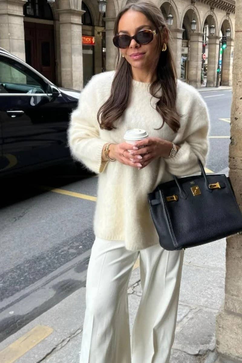 CWOSWL6688_LONG SLEEVE BRUSHED CREW NECK PULLOVER TOP