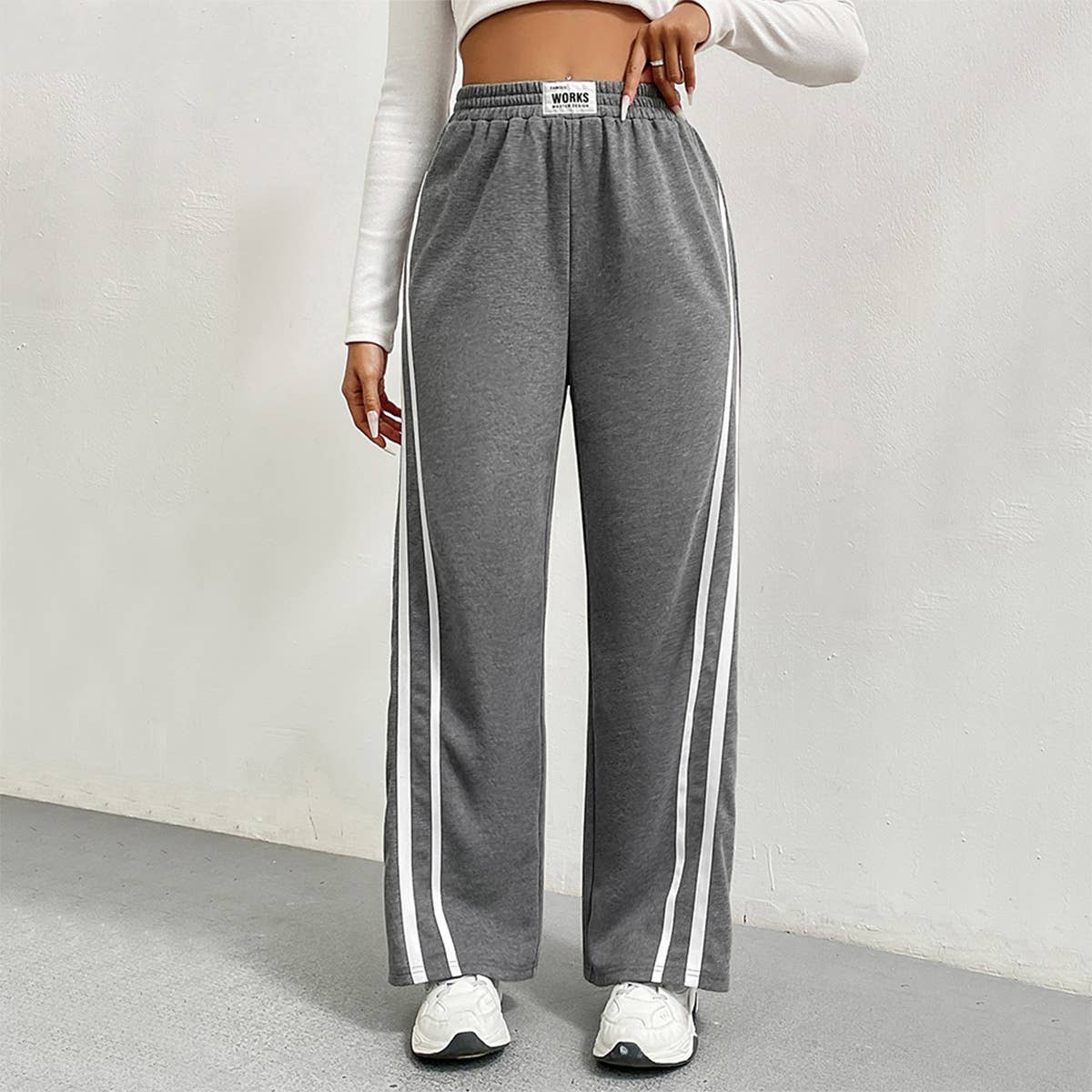HIGH WAIST BAGGY STRAIGHT STRIPE PATCHWORK PANTS