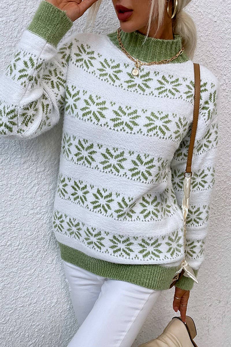 CWOSWL2565_HALF TURTLENECK SNOWFLAKE CHRISTMAS SWEATER