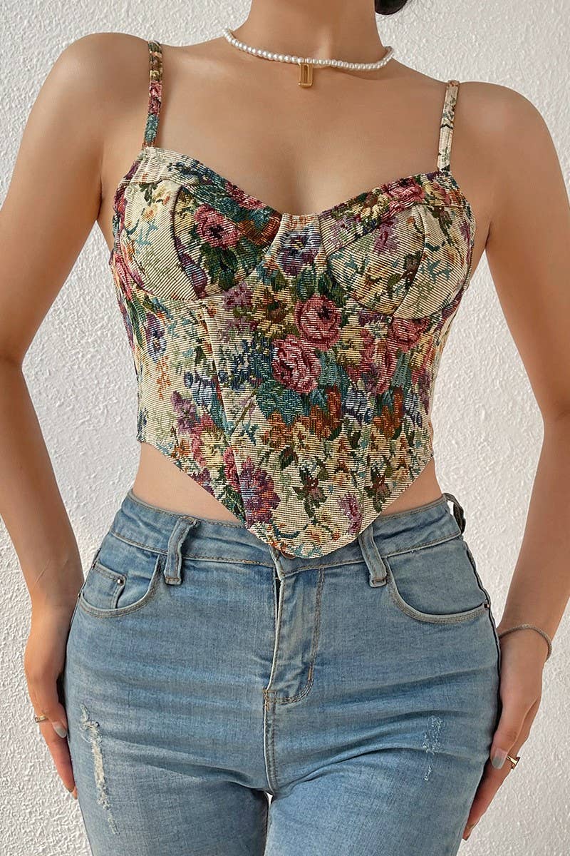 CWTTK0743_VINTAGE FLORAL PRINT HERRINGBONE CAMISOLE