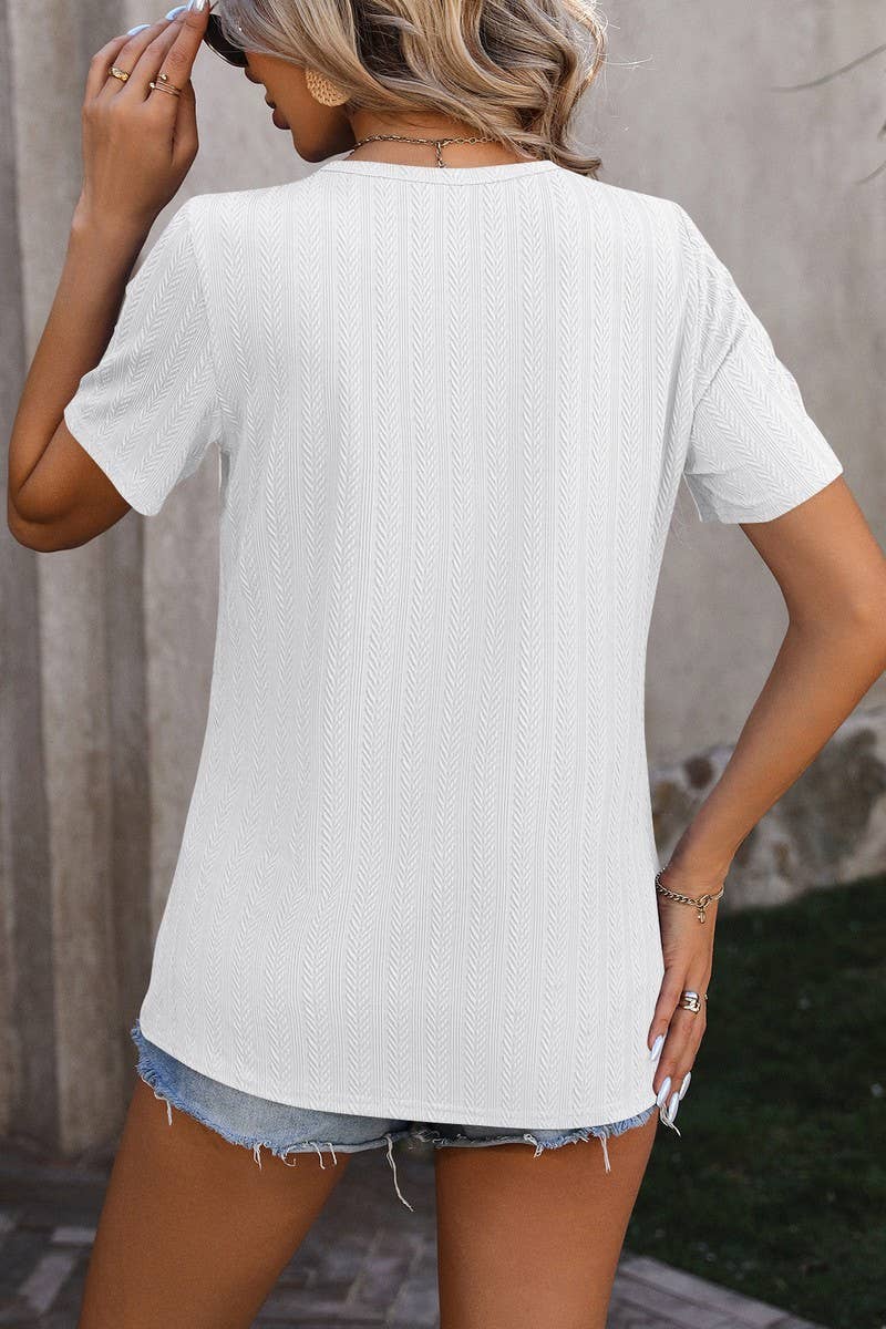 CWTBLS0912_ROUND NECK WHEAT JACQUARD SHORT SLEEVE TOP