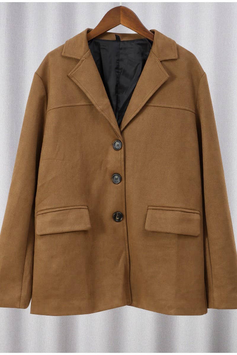 CWOCO0962_BROWN FROSTED VELVET VINTAGE LAPEL LOOSE COAT