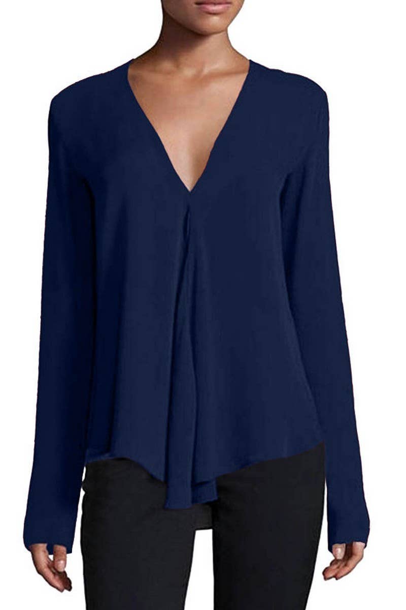 CWTBLL3869_SOFT V-NECK FLOWY PULLOVER SOLID LOUNGE BLOUSE