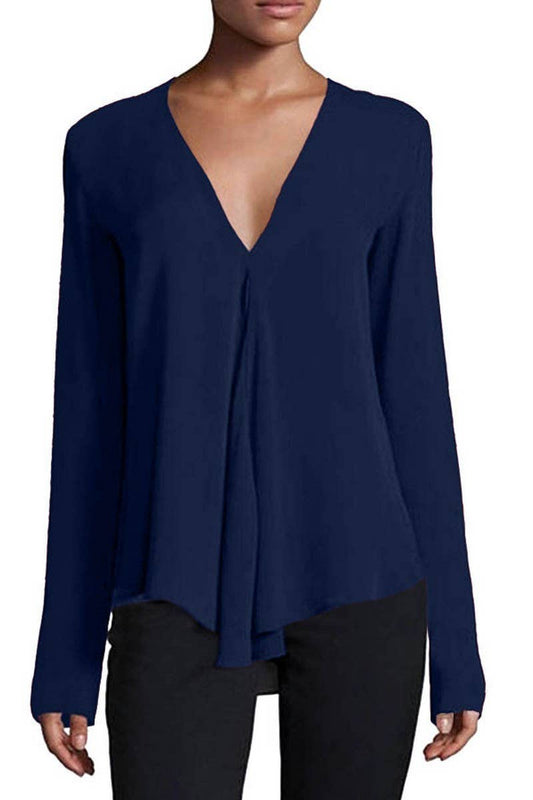 CWTBLL3869_SOFT V-NECK FLOWY PULLOVER SOLID LOUNGE BLOUSE