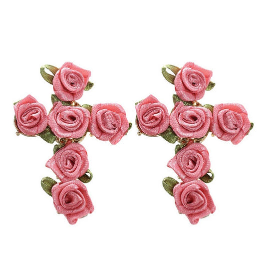 Handmade Fabric Flower Cross Earrings ? Chic Look