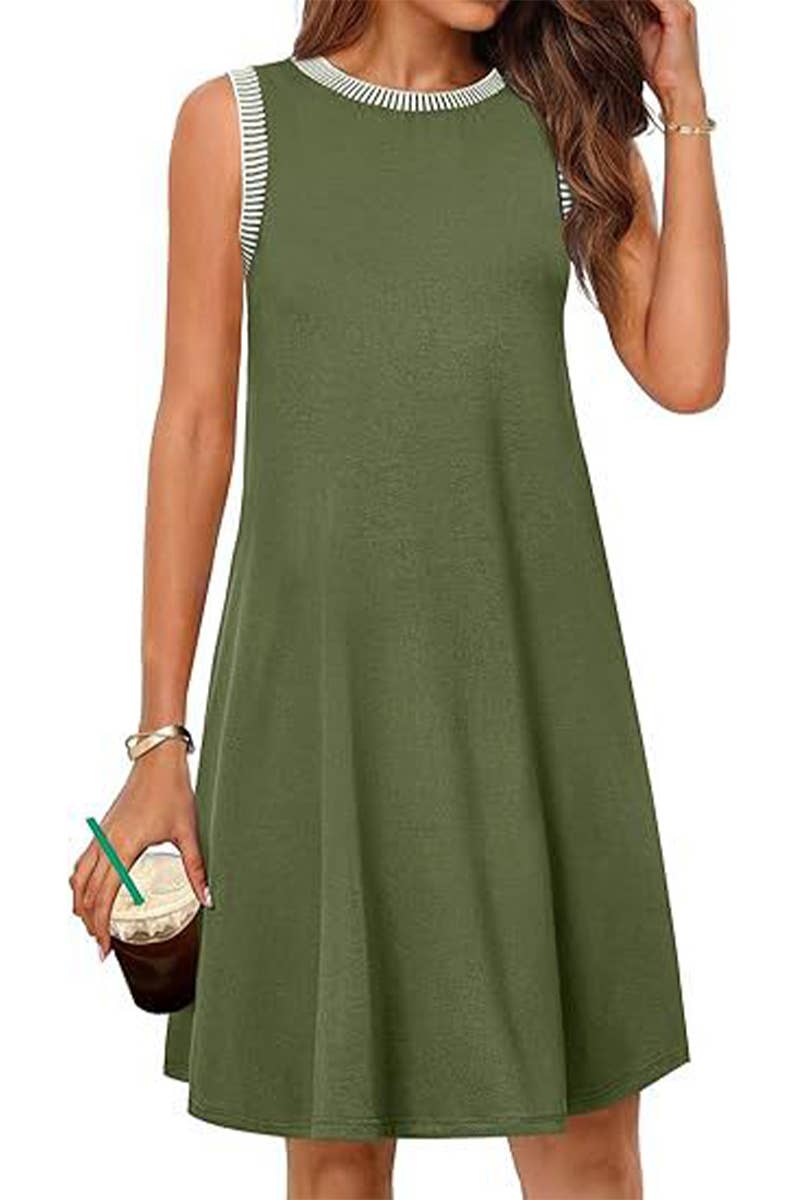 CWDSD10616_SUMMER ROUND NECK LOOSE BEACH SLEEVELESS DRESS